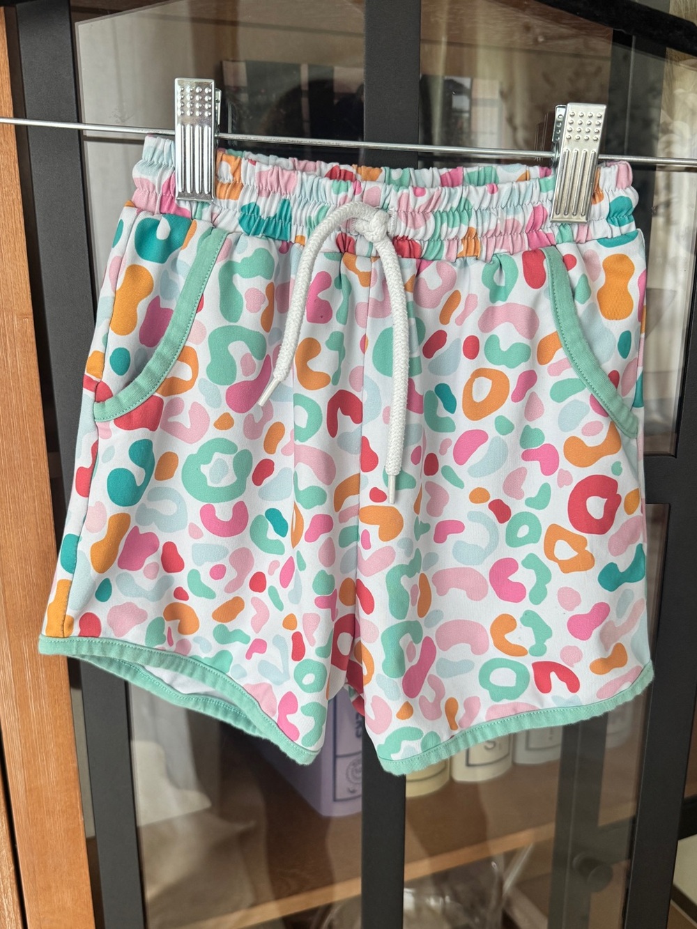 Stitchy Fish sport shorts leopard rainbow print colorful sass & spots drawstring